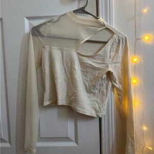 Cream Asymmetrical Cut Out Crop Top